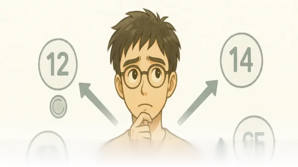 Satoshi stands before a decision tree, leaning toward iPhone 13.