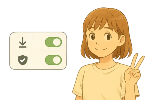 自動はダウンロードまでとセキュリティレスポンスONの設定トグル