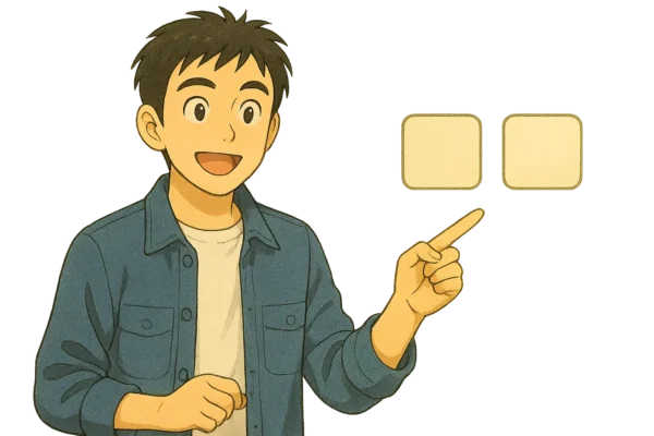 ひろとが手のひらで“2つの四角（アプリ）”を指差しながら説明している