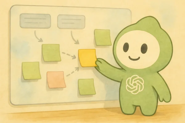 ChatGPTくんがLP改善のアイデアを付箋のように貼っている