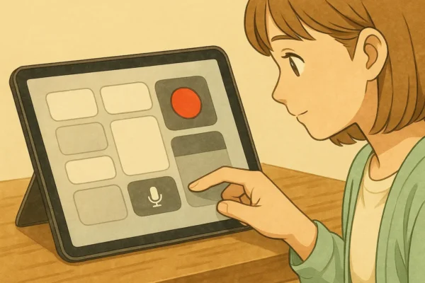 陽菜がiPadの画面録画をしようとしているところ