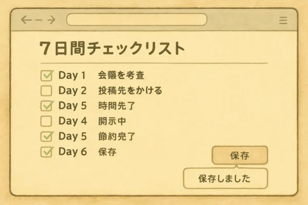 7日間チェックリストのサンプル画面(保存機能)