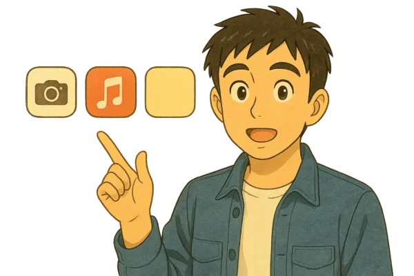 アプリが分割に対応していない問題
　→ ひろとがアイコン風ピクトを3つ並べて説明している場面