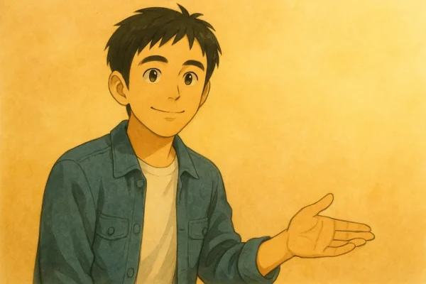 ひろとが優しく背中を押して励ますイラスト