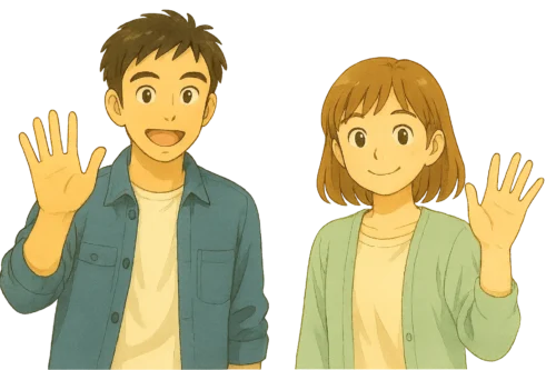 読者に感謝の手を振っている