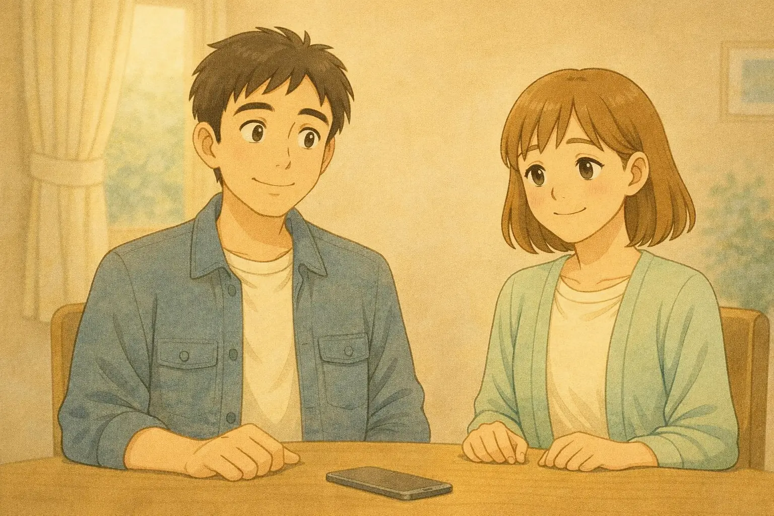 無料VPNについて一通り考え終え、スマホを置いて落ち着いた表情で並んで座る陽菜とひろと