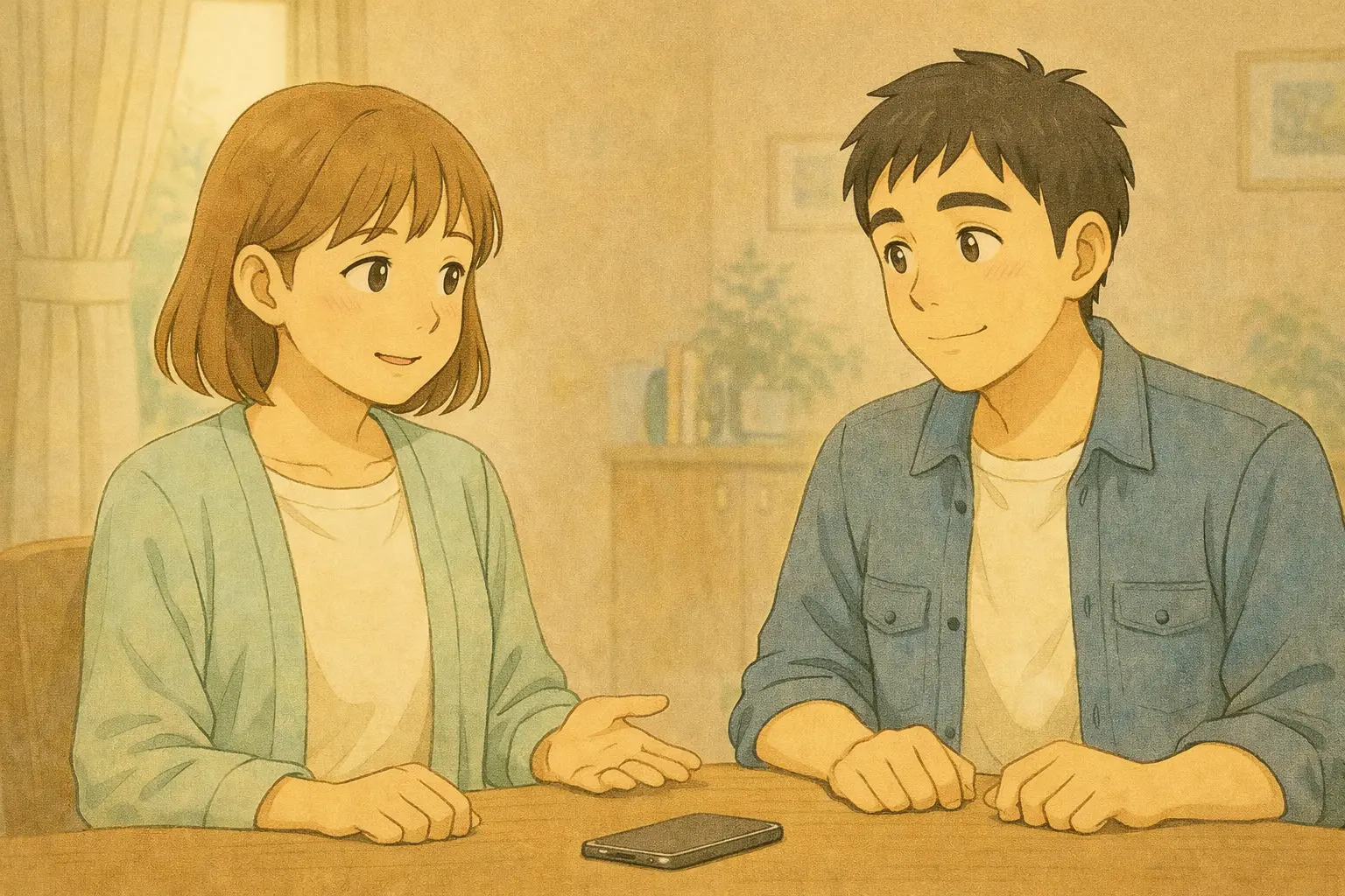 iPhone 7の現状について、落ち着いて話し合う陽菜とひろと