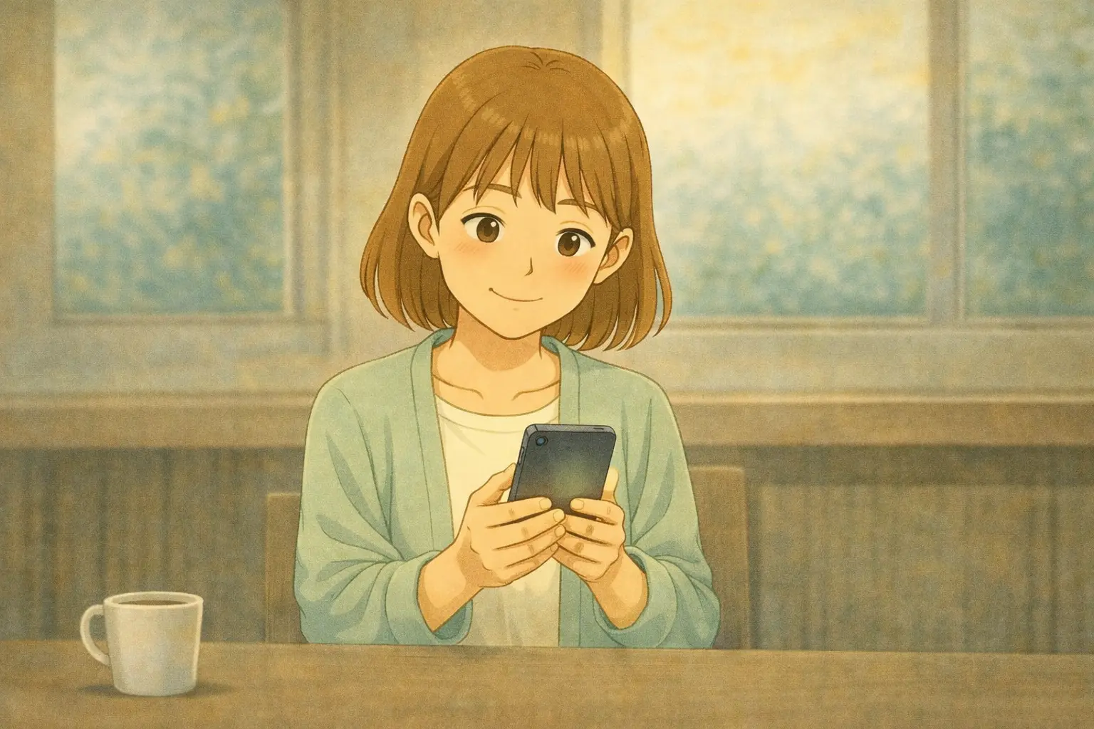 VPNを整える前に、落ち着いてスマホを確認する陽菜の様子