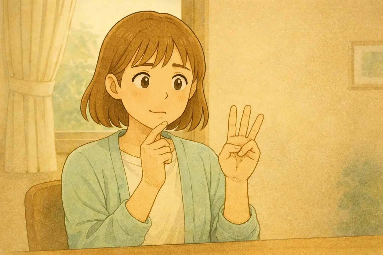 無料VPNを入れる前に確認する「3つのポイント」を指で数えながら考える陽菜