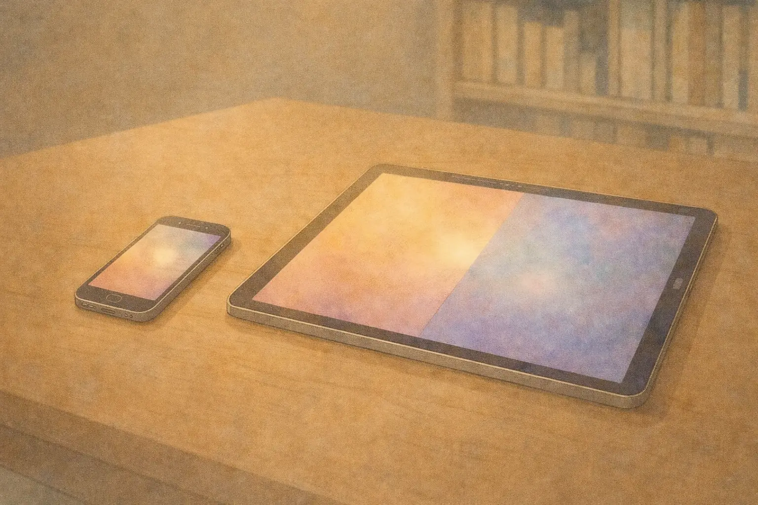 スマホとiPadを並べ、考え方の違いを表したイメージ