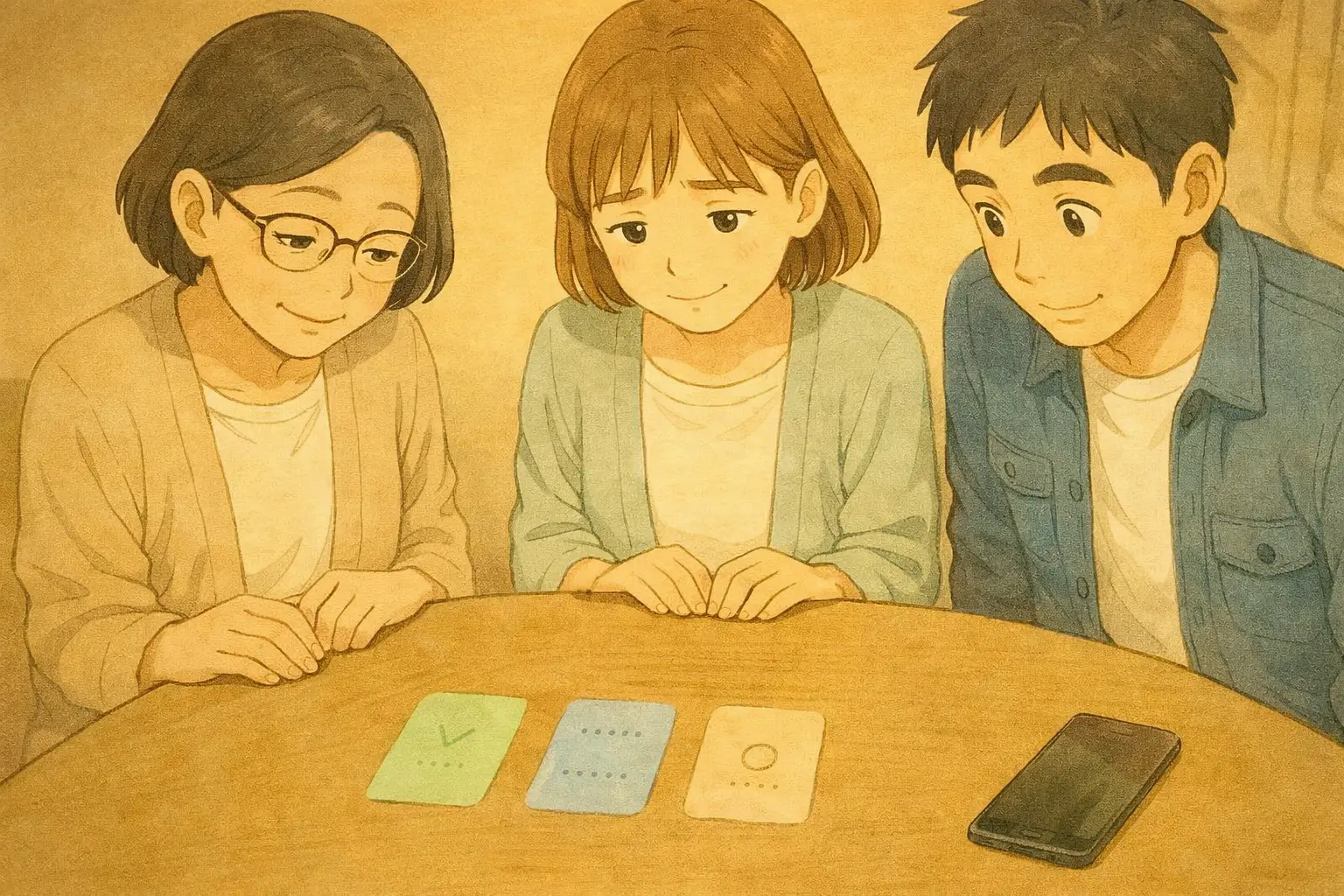 LINEバックアップの状態を3つのパターンに分けて、今の立ち位置を落ち着いて整理している場面