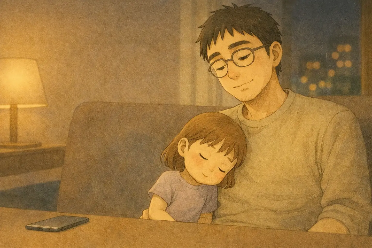 夜、スマホを置いて「今日はここまででいい」と落ち着いたさとしと芽依