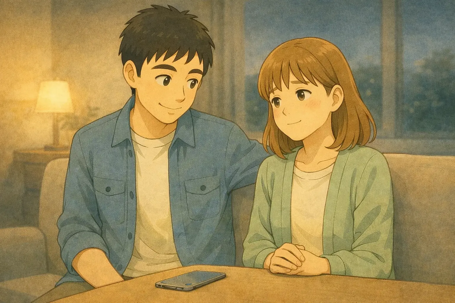 一日の終わりに落ち着いた表情を見せるひろとと陽菜