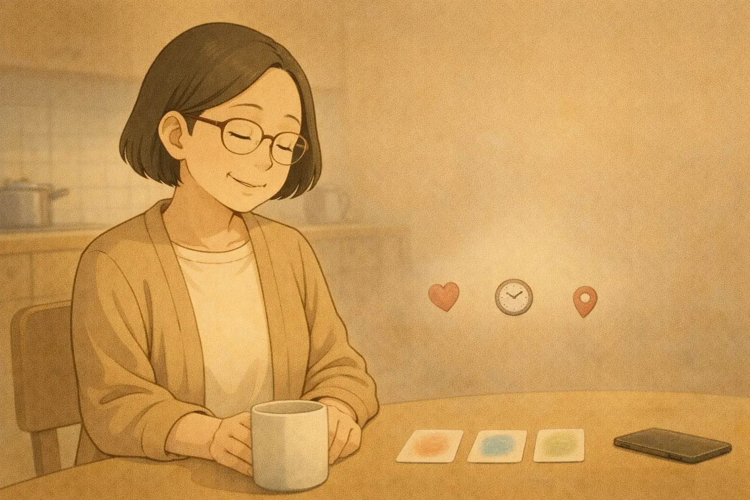 急がず判断せず、安心の考え方を共有する静かなシーン