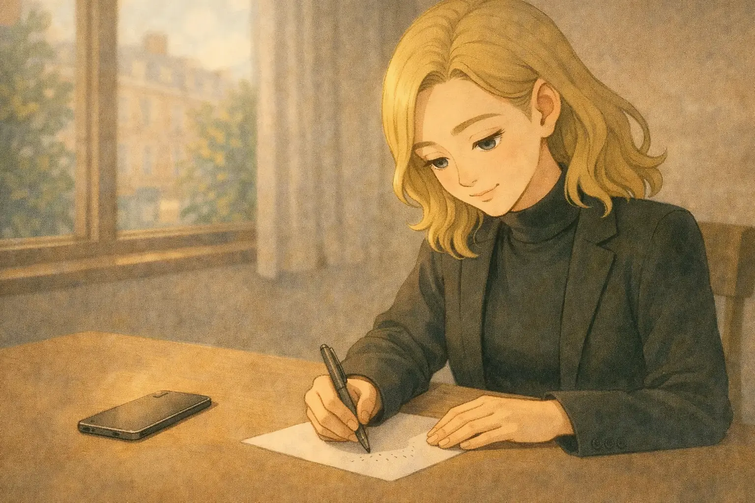 迷いを言葉にして整理しようとする彩花の手元