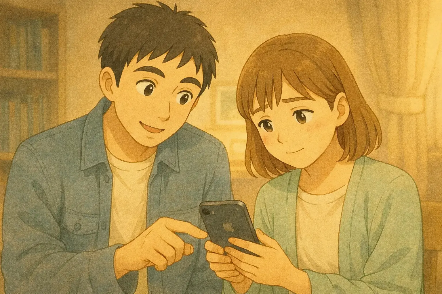  iPhoneの画面を一緒に確認しながら、落ち着いて話すひろとと陽菜