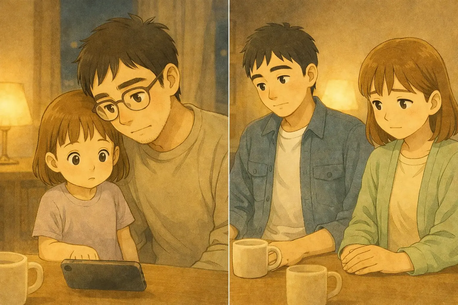 迷わず決めなくていい夜に、スマホを置いて一息つく4人