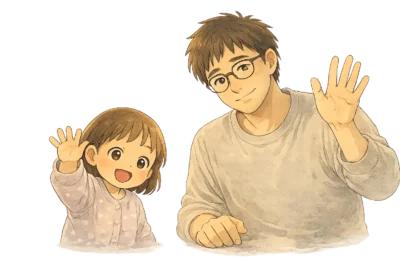 さとしと芽依が手を振り、読者に感謝のあいさつをしている