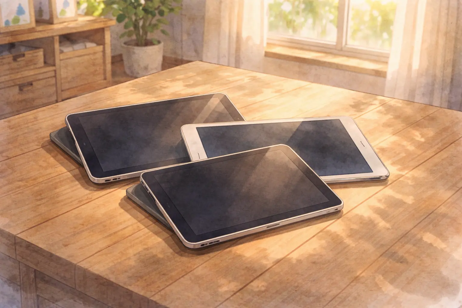 世代の違うiPadがテーブルに並ぶ様子