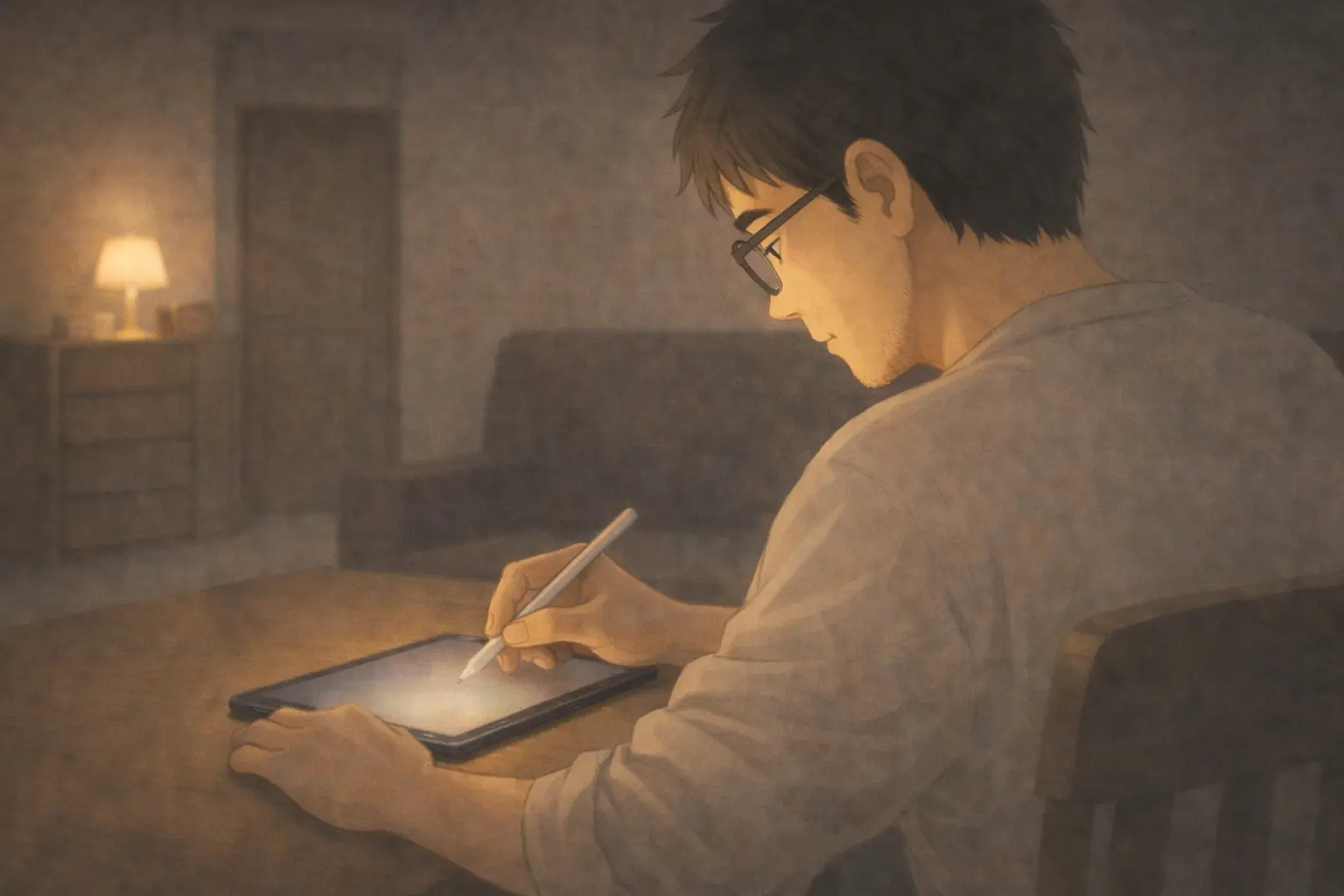 静かな夜にiPadで深く考えるさとし