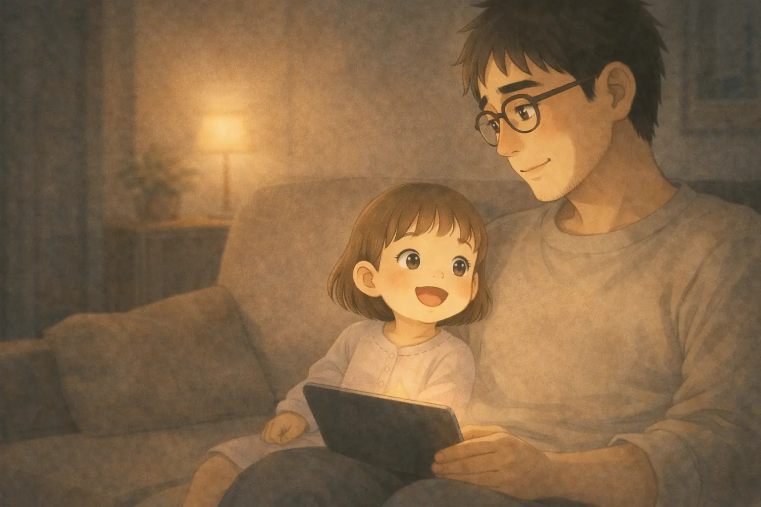 止まらない生成を前に穏やかに笑う親子