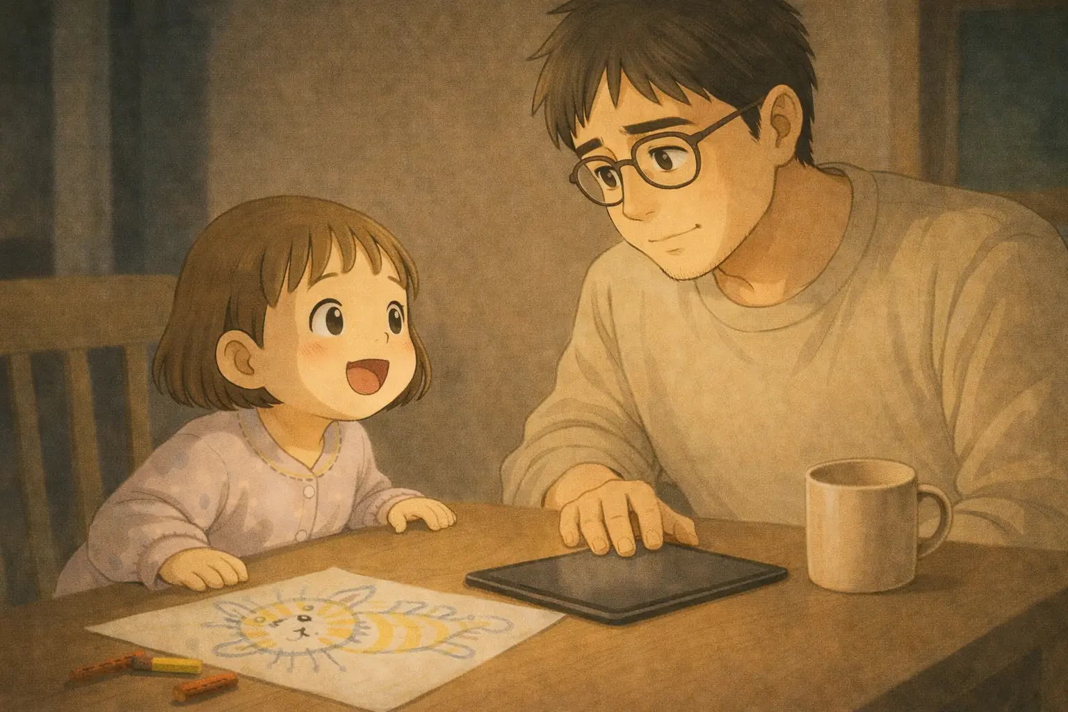 芽依が自分の描いた猫がChatGPTによって変わったことを楽しんでいる。