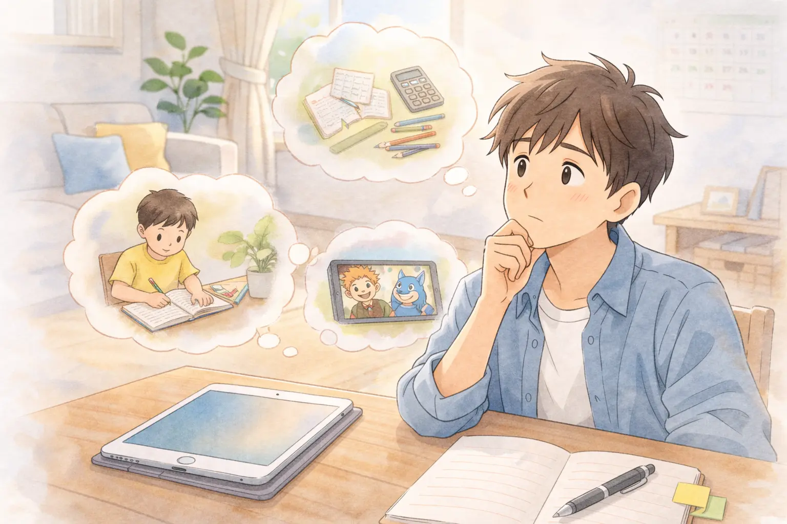 iPadを前にサブ利用を考えている男性のイメージ