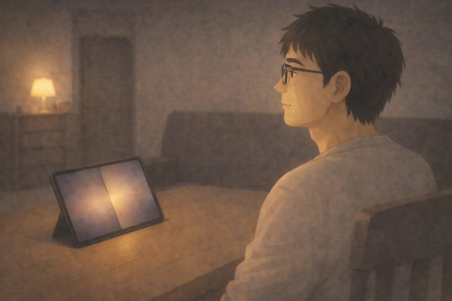 分割された光のiPadを穏やかに見るさとし