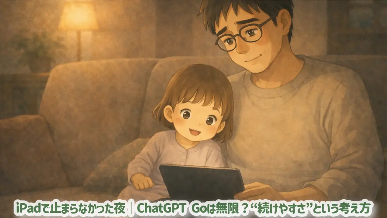 休日前の夜。 iPadをひざに乗せたさとしと芽依。 くるくるは小さく、画面は明るい。 焦りはない。