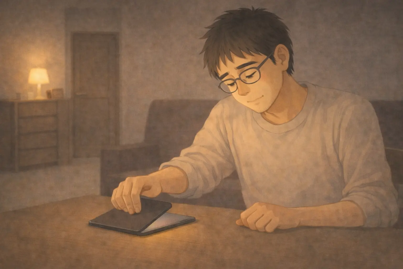 自分でiPadを閉じるさとし