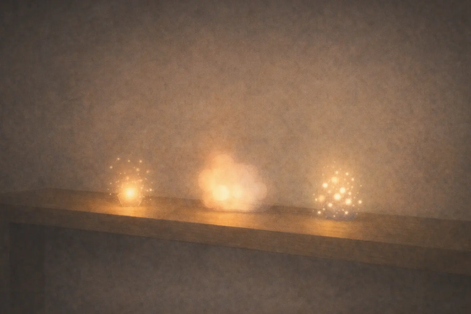 棚に並ぶ異なる光。