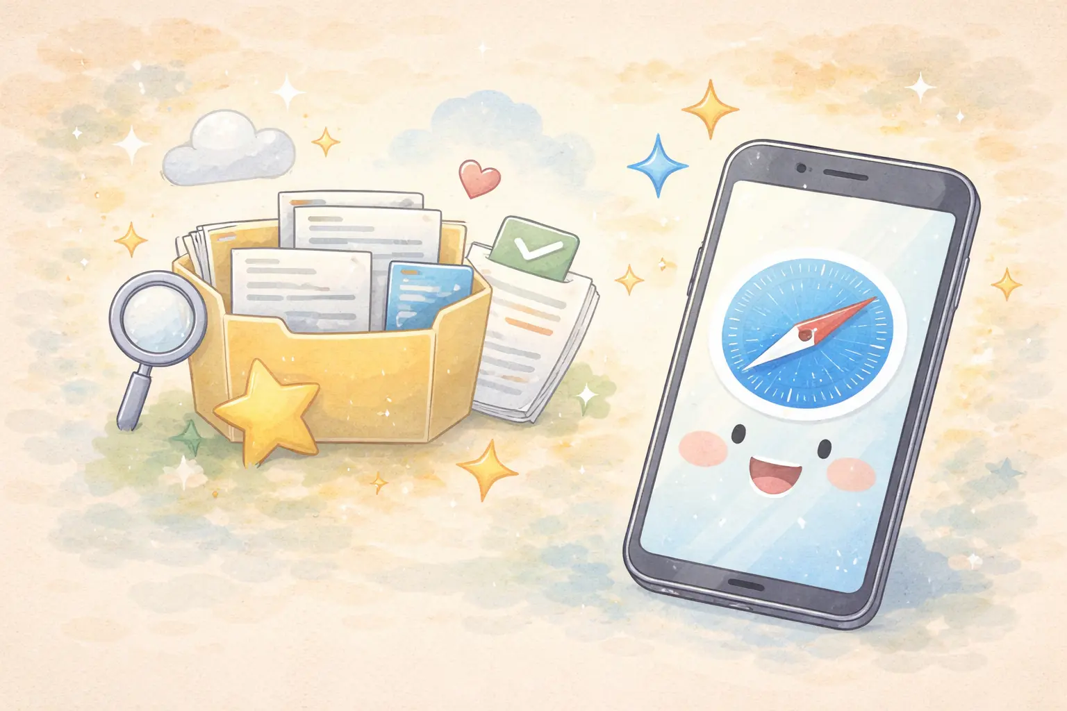 Safariブックマークを整理してスッキリするイメージイラスト