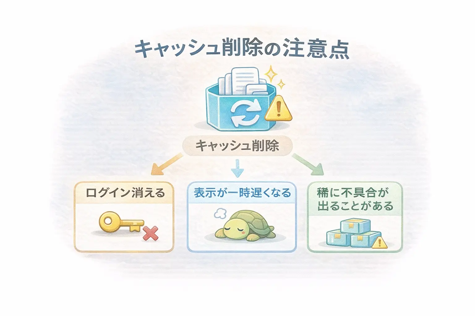 Safariキャッシュ削除の注意点（ログインが消える・表示が一時遅くなるなど）